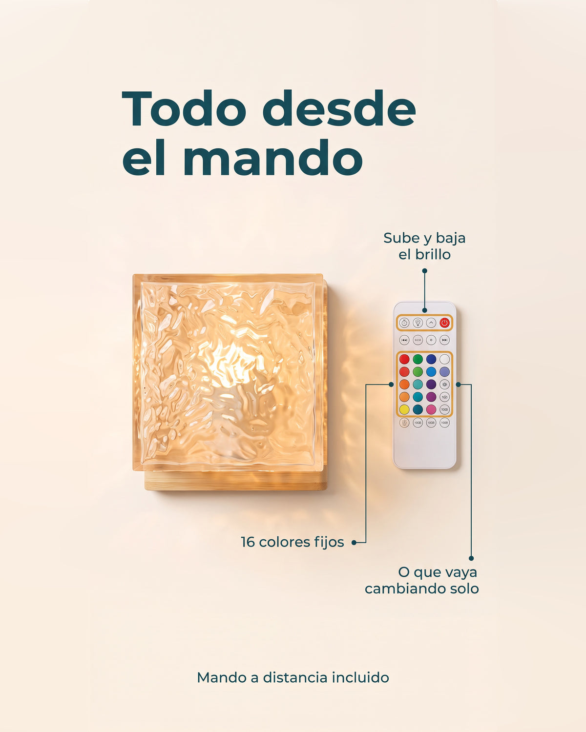 Todo desde el mando: brillo, 16 colores fijos o cambio automático