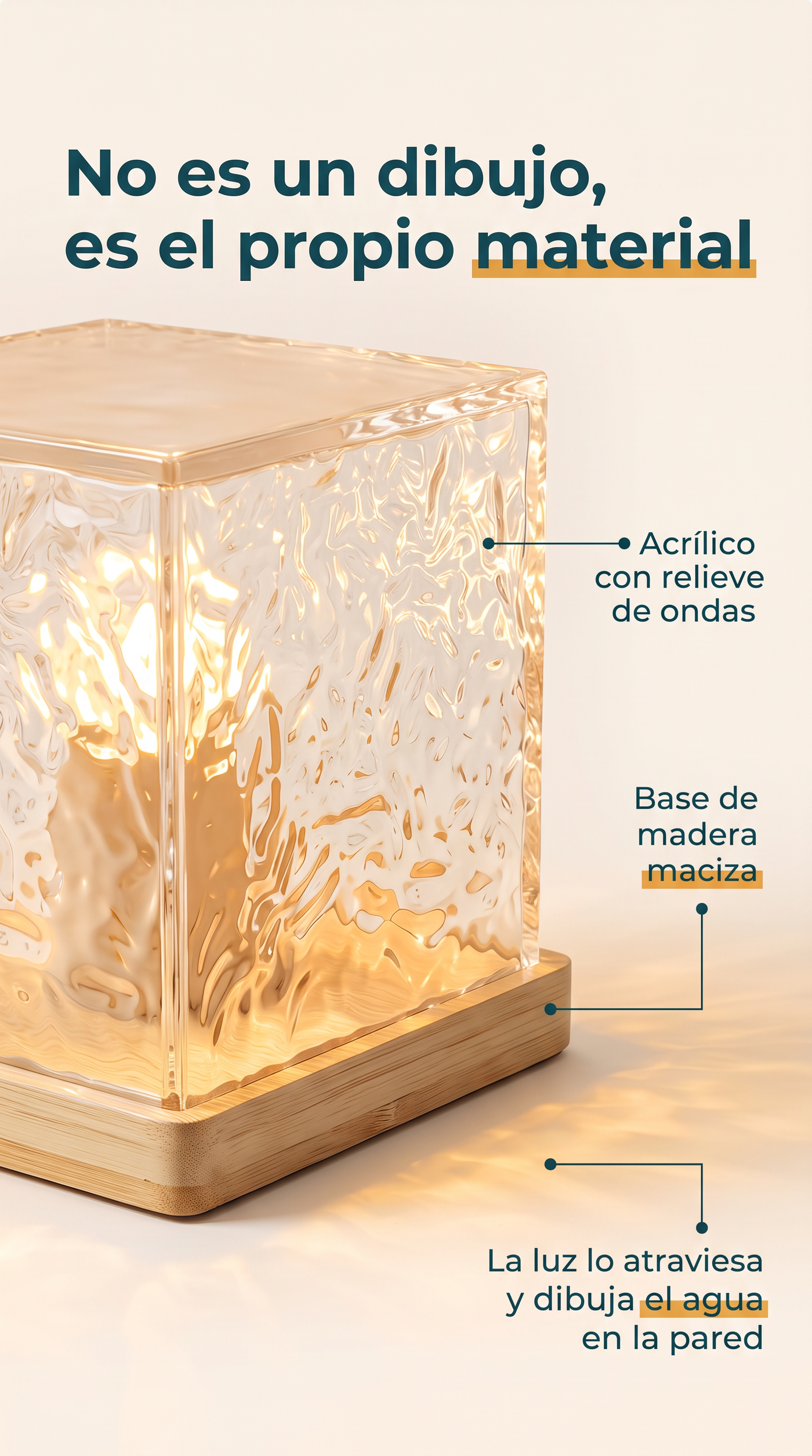 Acrílico con relieve de ondas sobre base de madera maciza