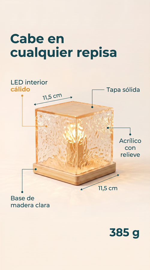 11,5 x 11,5 cm y 385 g: cabe en cualquier repisa